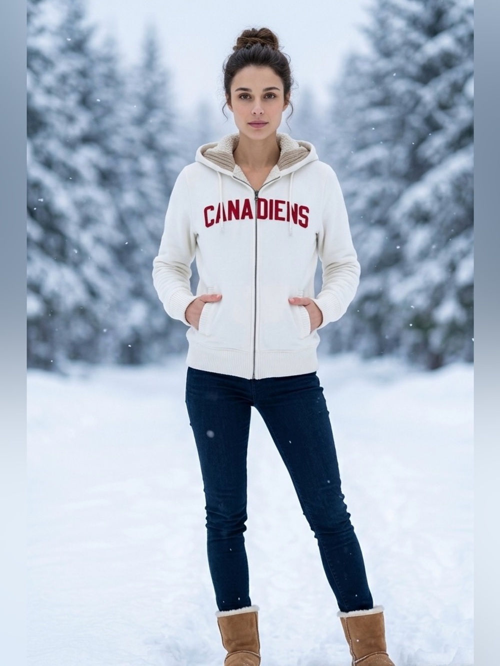 NHL Canadiens White Zip-Up Hoodie with Red Lettering